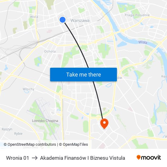 Wronia to Akademia Finansów I Biznesu Vistula map
