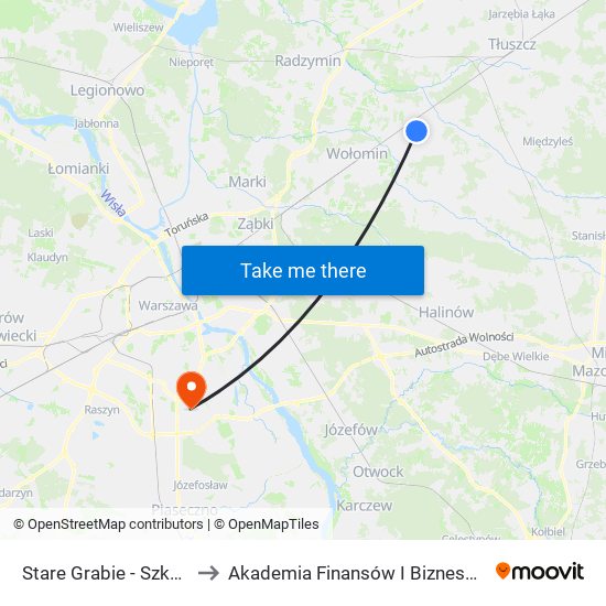 Stare Grabie-Szkoła to Akademia Finansów I Biznesu Vistula map