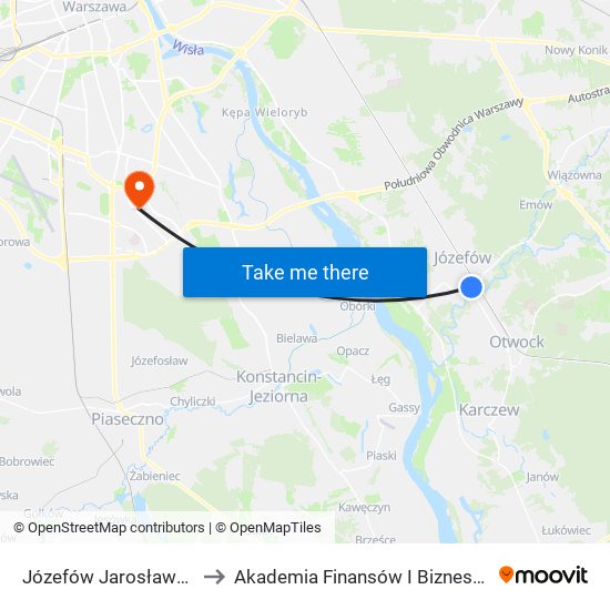 Józefów Jarosławska 01 to Akademia Finansów I Biznesu Vistula map