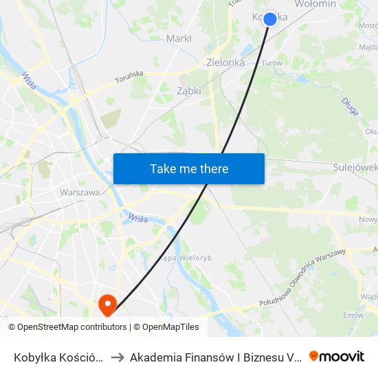 Kobyłka Kościół to Akademia Finansów I Biznesu Vistula map