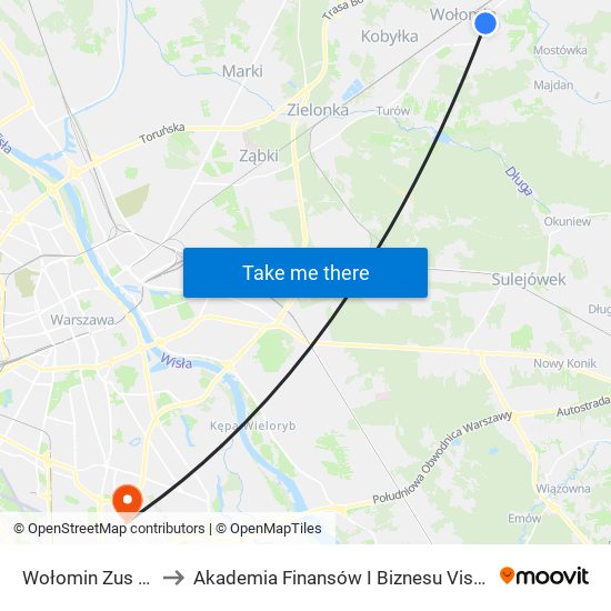 Wołomin Zus to Akademia Finansów I Biznesu Vistula map