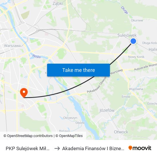 PKP Sulejówek Miłosna 01 to Akademia Finansów I Biznesu Vistula map