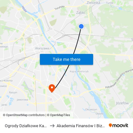 Ogrody Działkowe Kawęczyn 01 to Akademia Finansów I Biznesu Vistula map