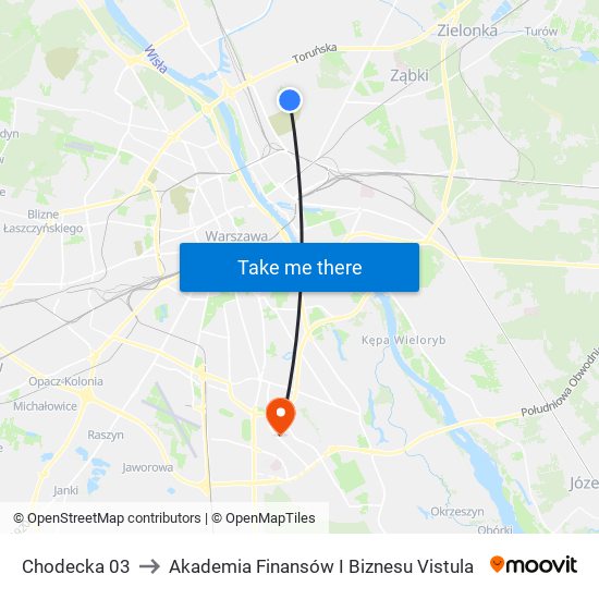 Chodecka to Akademia Finansów I Biznesu Vistula map