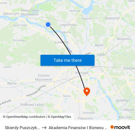 Skierdy Puszczyka 01 to Akademia Finansów I Biznesu Vistula map