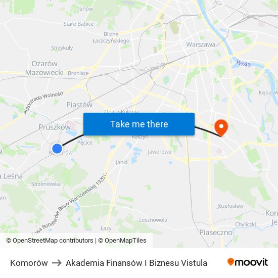 Komorów to Akademia Finansów I Biznesu Vistula map