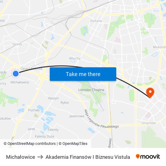 Michałowice to Akademia Finansów I Biznesu Vistula map