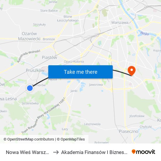 Nowa Wieś Warszawska to Akademia Finansów I Biznesu Vistula map