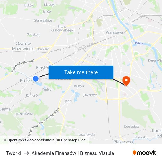 Tworki to Akademia Finansów I Biznesu Vistula map