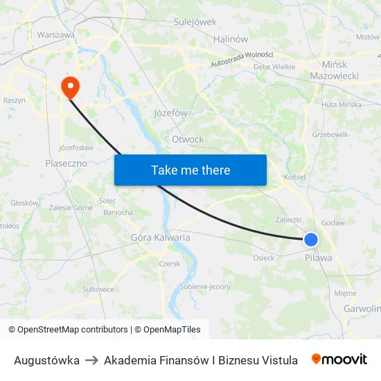 Augustówka to Akademia Finansów I Biznesu Vistula map