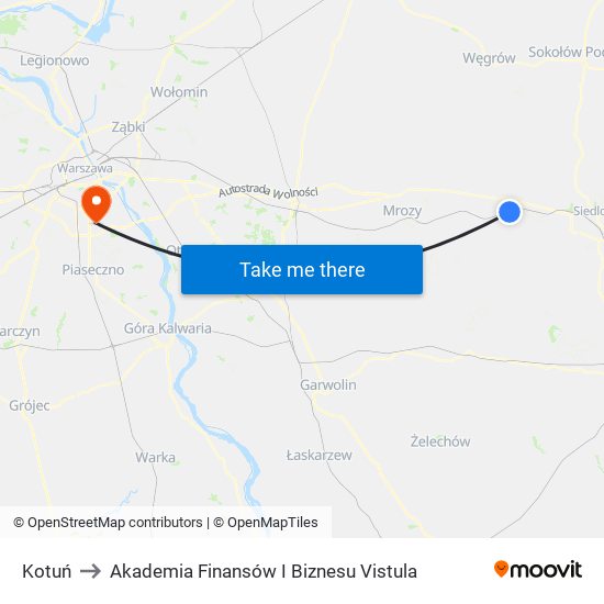 Kotuń to Akademia Finansów I Biznesu Vistula map