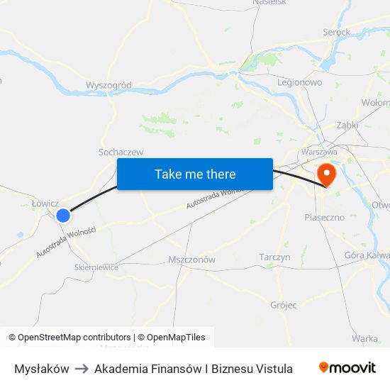 Mysłaków to Akademia Finansów I Biznesu Vistula map