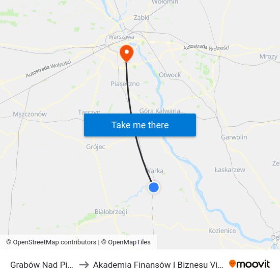 Grabów Nad Pilicą to Akademia Finansów I Biznesu Vistula map