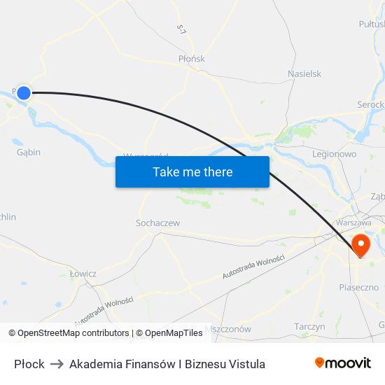 Płock to Akademia Finansów I Biznesu Vistula map