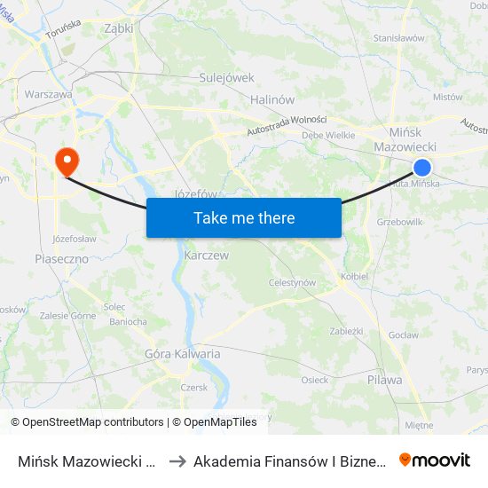 Mińsk Mazowiecki Anielina to Akademia Finansów I Biznesu Vistula map