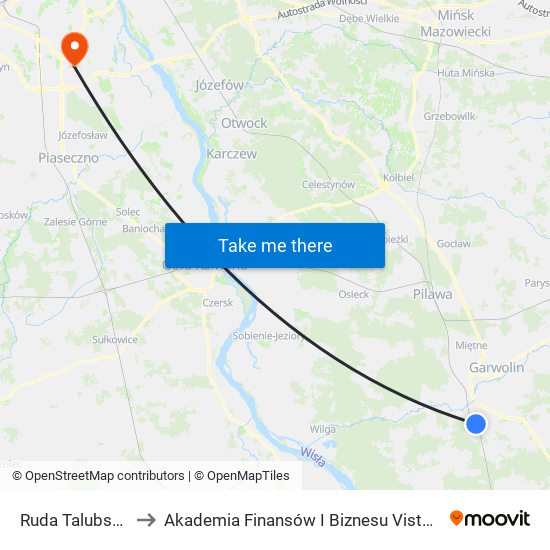 Ruda Talubska to Akademia Finansów I Biznesu Vistula map