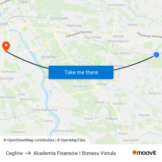 Cegłów to Akademia Finansów I Biznesu Vistula map