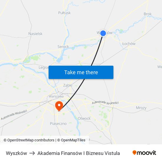 Wyszków to Akademia Finansów I Biznesu Vistula map