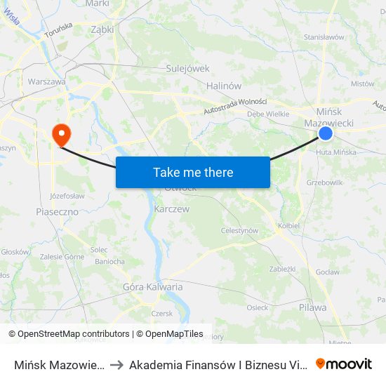 Mińsk Mazowiecki to Akademia Finansów I Biznesu Vistula map