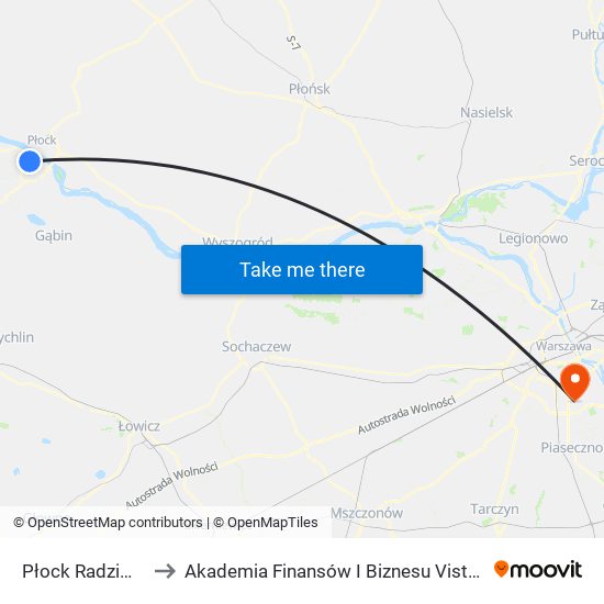 Płock Radziwie to Akademia Finansów I Biznesu Vistula map