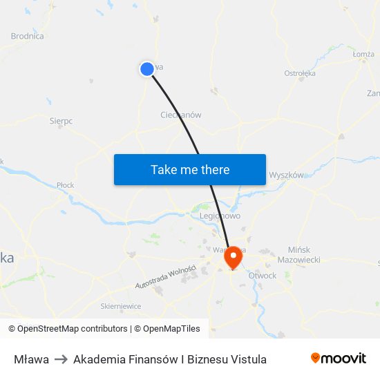 Mława to Akademia Finansów I Biznesu Vistula map