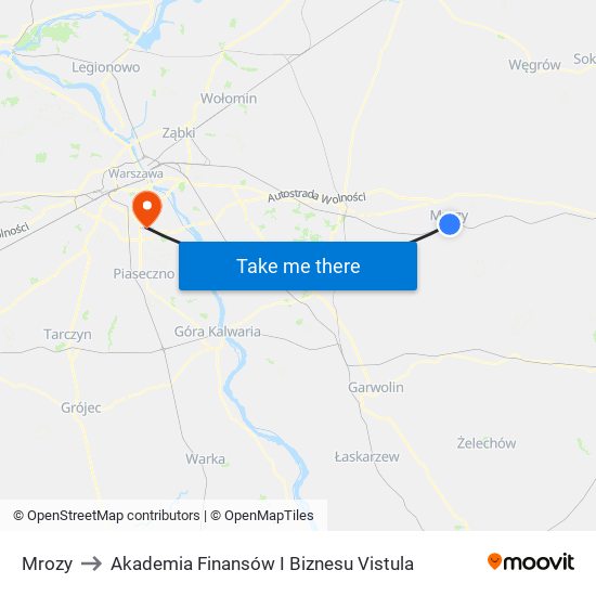 Mrozy to Akademia Finansów I Biznesu Vistula map