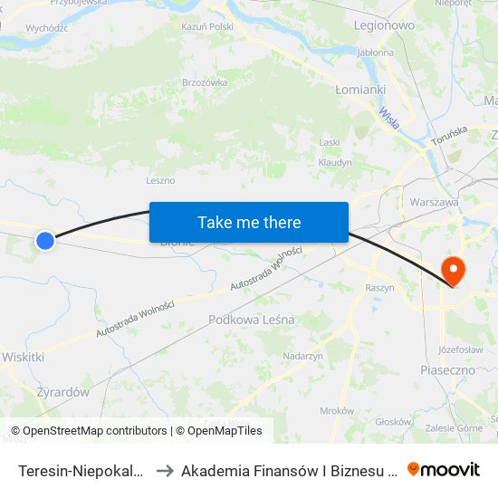 Teresin-Niepokalanów to Akademia Finansów I Biznesu Vistula map