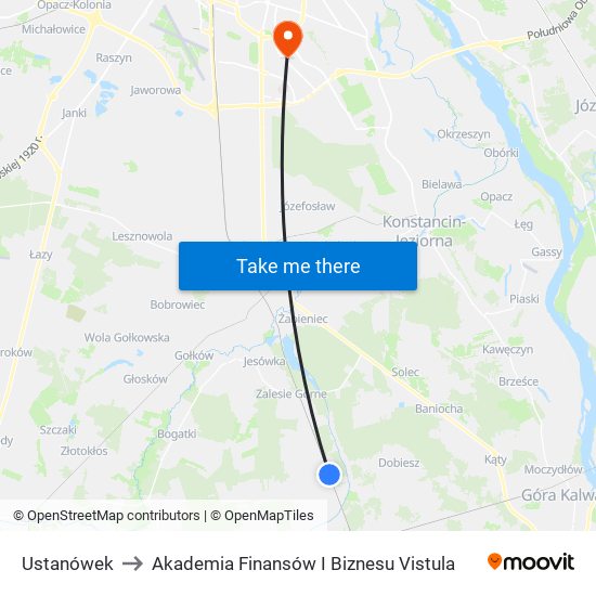 Ustanówek to Akademia Finansów I Biznesu Vistula map