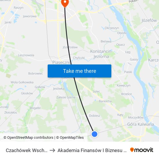 Czachówek Wschodni to Akademia Finansów I Biznesu Vistula map