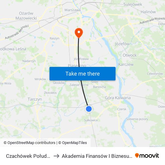 Czachówek Południowy to Akademia Finansów I Biznesu Vistula map