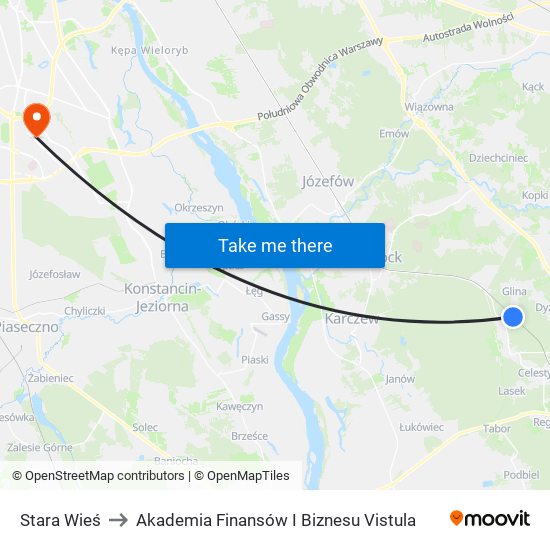 Stara Wieś to Akademia Finansów I Biznesu Vistula map