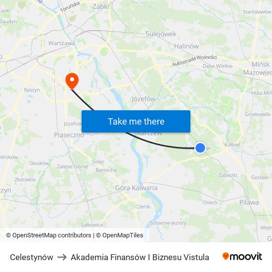 Celestynów to Akademia Finansów I Biznesu Vistula map