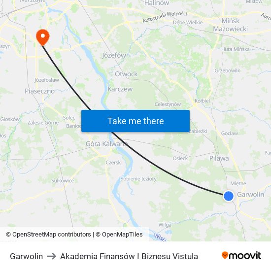 Garwolin to Akademia Finansów I Biznesu Vistula map