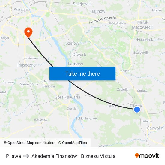 Pilawa to Akademia Finansów I Biznesu Vistula map