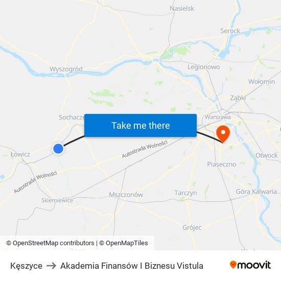 Kęszyce to Akademia Finansów I Biznesu Vistula map