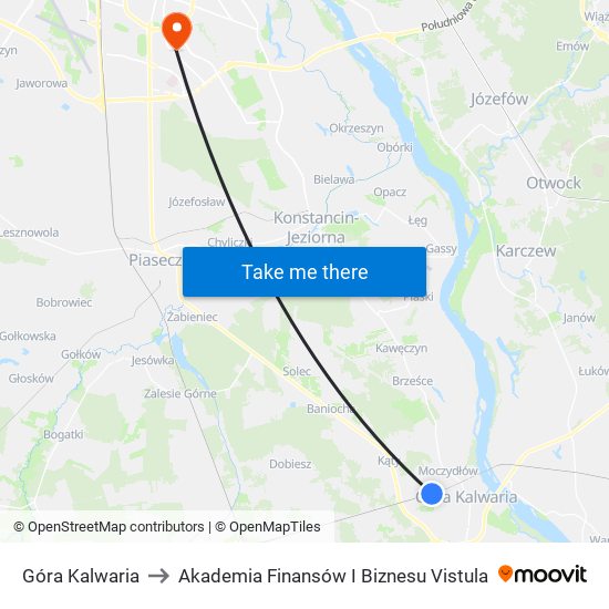 Góra Kalwaria to Akademia Finansów I Biznesu Vistula map