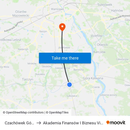 Czachówek Górny to Akademia Finansów I Biznesu Vistula map