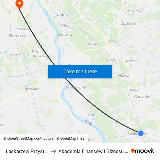 Łaskarzew Przystanek to Akademia Finansów I Biznesu Vistula map