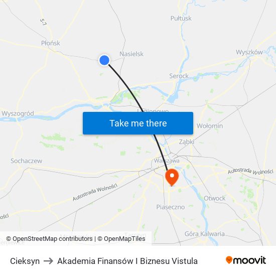 Cieksyn to Akademia Finansów I Biznesu Vistula map