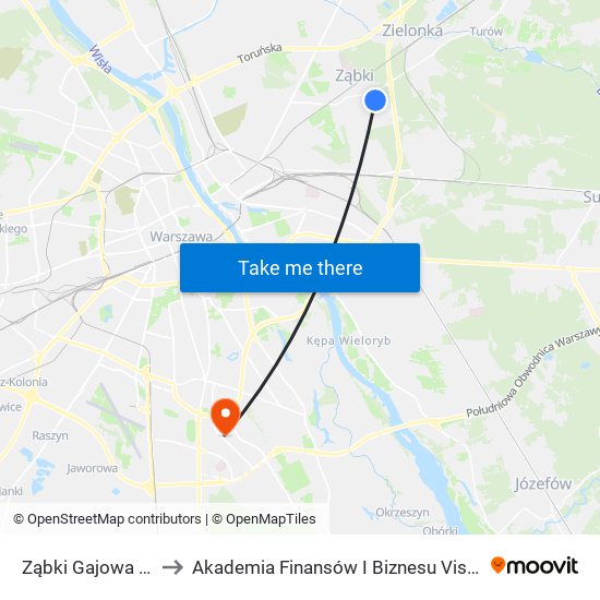 Ząbki Gajowa 01 to Akademia Finansów I Biznesu Vistula map