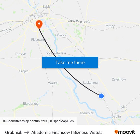 Grabniak to Akademia Finansów I Biznesu Vistula map