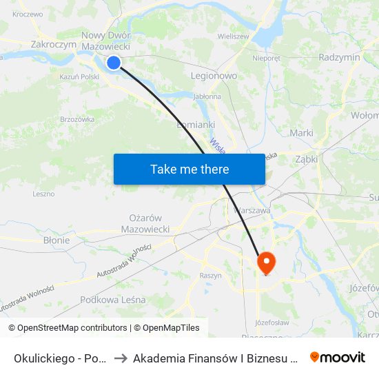 Okulickiego - Poczta to Akademia Finansów I Biznesu Vistula map