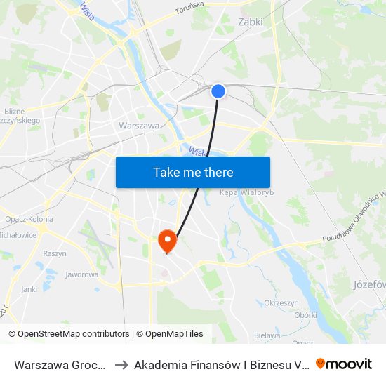 Warszawa Grochów to Akademia Finansów I Biznesu Vistula map