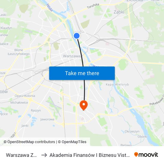 Warszawa Zoo to Akademia Finansów I Biznesu Vistula map