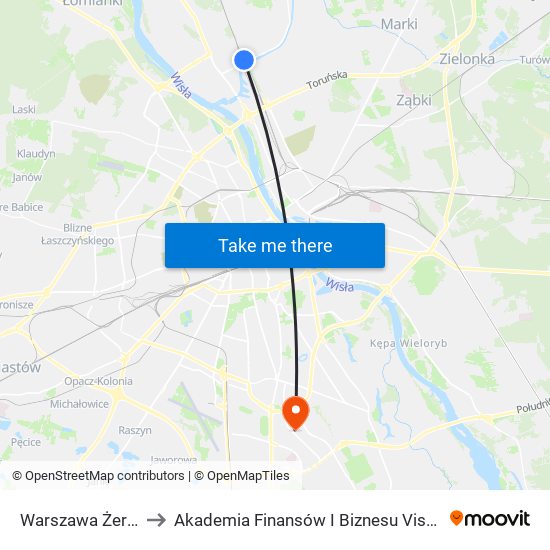 Warszawa Żerań to Akademia Finansów I Biznesu Vistula map