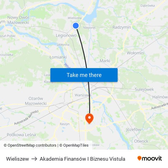 Wieliszew to Akademia Finansów I Biznesu Vistula map