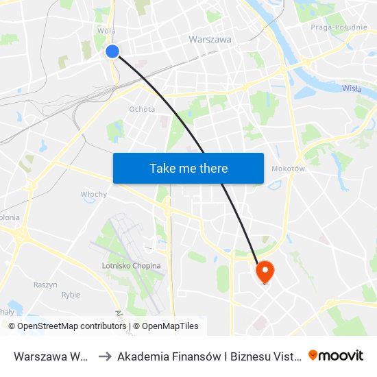 Warszawa Wola to Akademia Finansów I Biznesu Vistula map