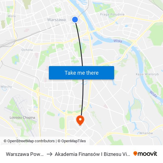 Warszawa Powiśle to Akademia Finansów I Biznesu Vistula map