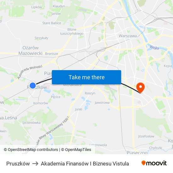 Pruszków to Akademia Finansów I Biznesu Vistula map