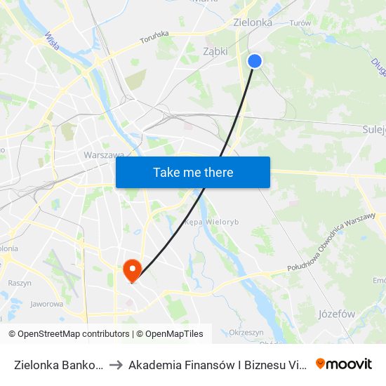 Zielonka Bankowa to Akademia Finansów I Biznesu Vistula map